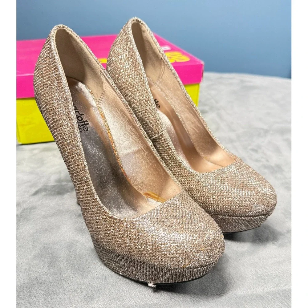 Charlotte Russe Sin-01 Womens 6 Champagne Glitter Platform Pump Heels